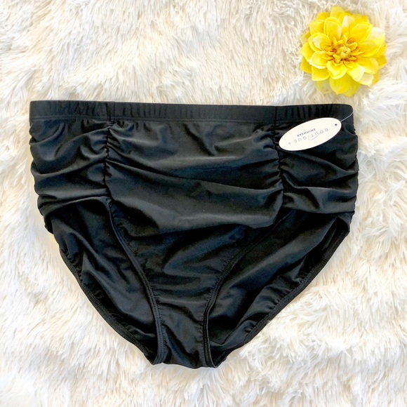 New w/tags BOUTIQUE SWIMWEAR BLACK ROUGED BOTTOMS - Picture 1 of 9